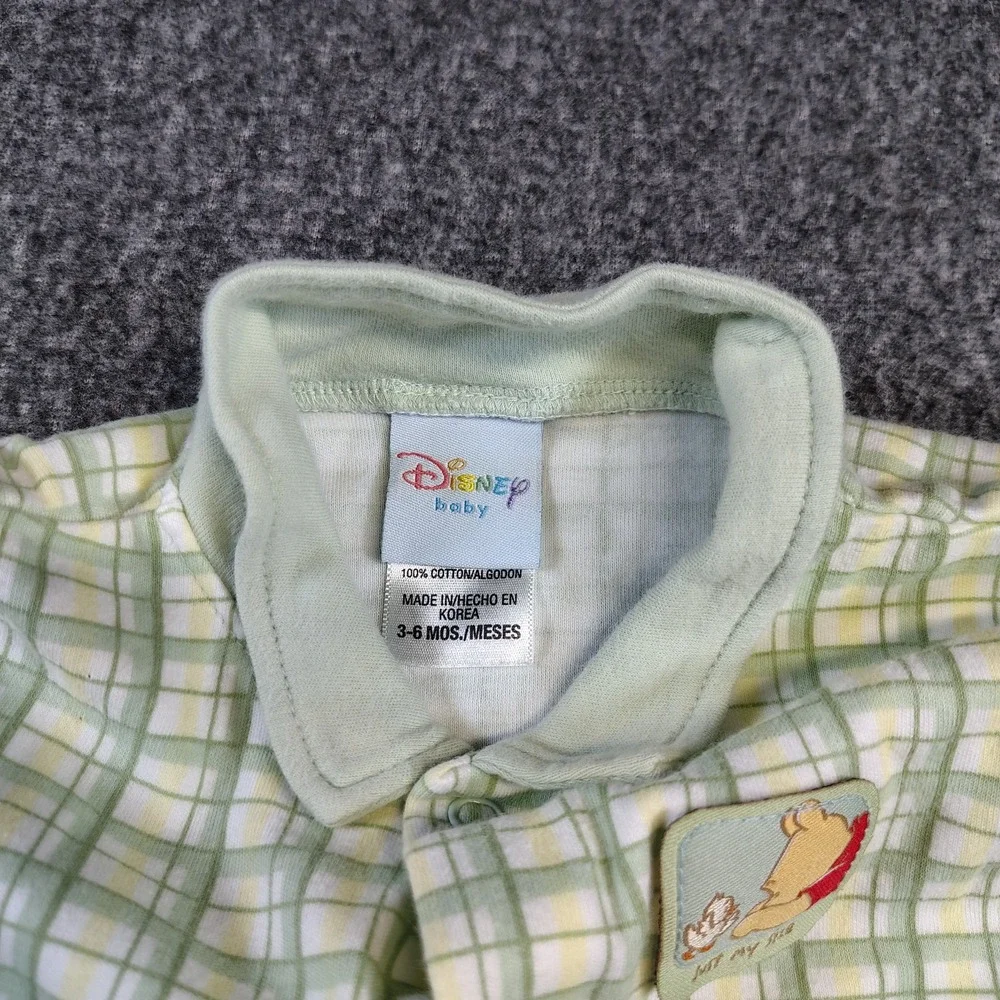 Y2K Disney Baby Winnie the Pooh Green Plaid Romper 3-6 Months